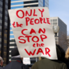 'Only the people can stop the war' sign at Hamilton Coalition to Stop the War